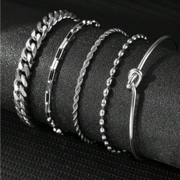 Jewelry - Silver Plated Stainless Steel 5pc Bracelet & Cuff Set